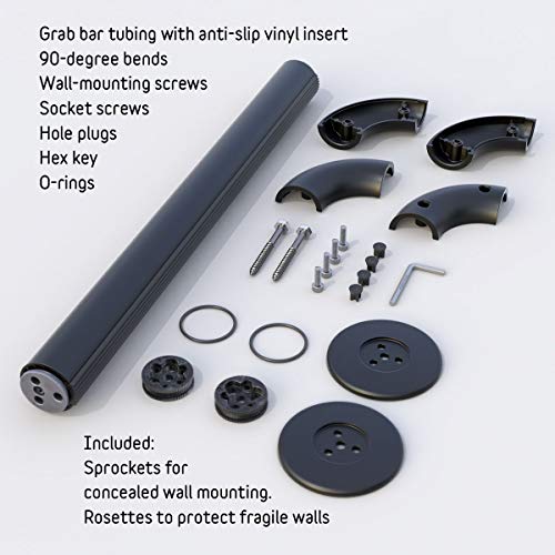 Grab Bar - Satin Black Anodized Aluminum with Satin Black Hardware - 30 Inch Length - 1.6 Inch Diameter - color: Black, size: 30 Inch
