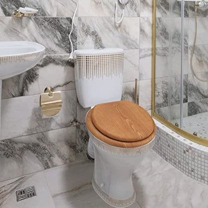 Wooden Toilet Seat Round with Metal Hinges, Wood Toilet Seat for American Standard Size Toilet Seats, Easy to Install