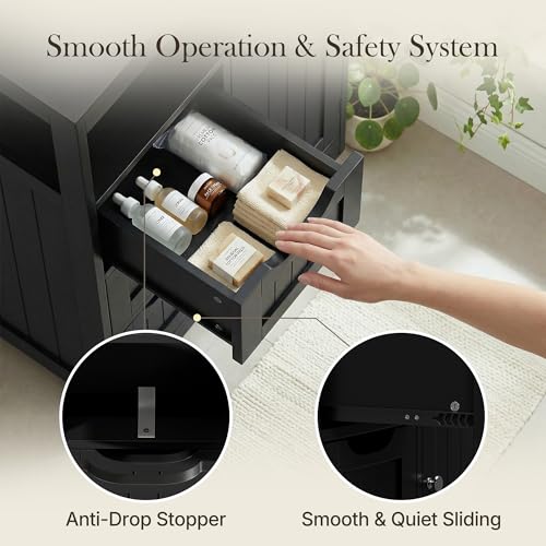 ZenStyle Bathroom Floor Cabinet, Storage Organizer with 3 Drawers and 1 Door, Free Standing Entryway Cupboard for Home Office (Black)