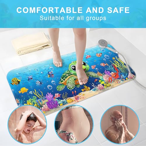 Baby Bath Mat for Tub Non Slip Kids, BPA Free Extra Long Bathtub Mat 40x16 with Drain Holes and 200 Suction Cups, Non Toxic Machine Washable Toddler Bath Mat, No Fading, Baby Turtle - color: V-turtle 3