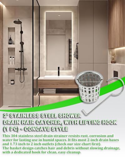 1 Pc Debris and Hair Strainer for Shower Drains Floor Drain, 2 Inch Stainless Steel Debris Basket Hair Trap Catcher with 2 Lifting Hook, Concave Style - size: Concave Style