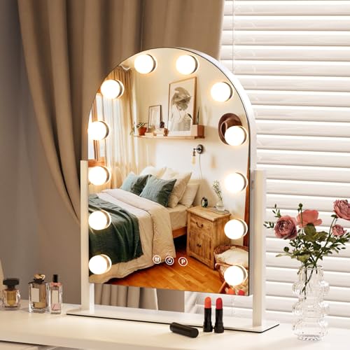 ZL ZELing Vanity Mirror with Lights Makeup Mirror with Lights 12 Dimmable Bulbs Hollywood Lighted Makeup Mirror Detachable 5X Magnification 3 Color Lighting Modes - color: White-arch12 Bulbs