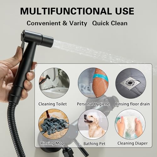 Handheld Bidet Sprayer for Toilet with Hot and Cold Water, Matte Black Stainless Steel Warm Water Round Bidet Spray Attachment Set - color: Matte Black