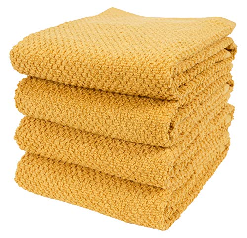 KAF Home Deluxe Popcorn Terry Kitchen Towels, Cotton Kitchen Dish Towels, Set of 4, Camel - color: Camel