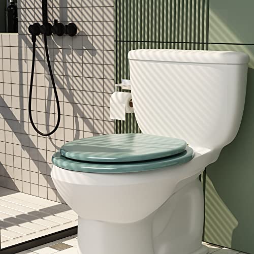 Round Toilet Seat Wood Toilet Seat Prevent Shifting with Zinc Alloy Hinges American Standard Size Toilet Seat Easy to Install also Easy to Clean(Round,Sparkling Turquoise) - color: Turquoise, size: Round
