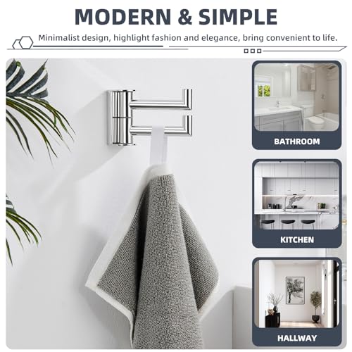 Suyar Polished Chrome Double Towel Hook, Swivel Robe Holder for Bathroom | Wall Hook with 2 Arms, SUS304 Stainless Steel, Screw Mount - color: Polished Chrome, size: 1 Pack