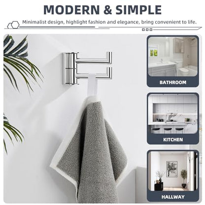 Suyar Polished Chrome Double Towel Hook, Swivel Robe Holder for Bathroom | Wall Hook with 2 Arms, SUS304 Stainless Steel, Screw Mount - color: Polished Chrome, size: 1 Pack