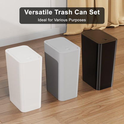 N. NETDOT 3 Pack Small Trash Can with lid, 3 Gallon Bathroom Trash Can,Garbage Can Slim Trash Bin Waste Basket for Bathroom,Kitchen,Bedroom,Living Room,Office,Laundry - Off White,Black,Grey - color: Black-Grey-Off White, size: 3 X 3 Gal