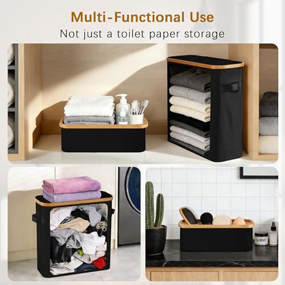 Livole Toilet Paper Storage Basket with Lid & Toilet Tank Basket | Free Standing, Large Capacity for 20 Regular Rolls or 15 Mega Rolls, Dual Handles, Clear Side Window, Bathroom, Black - color: Black