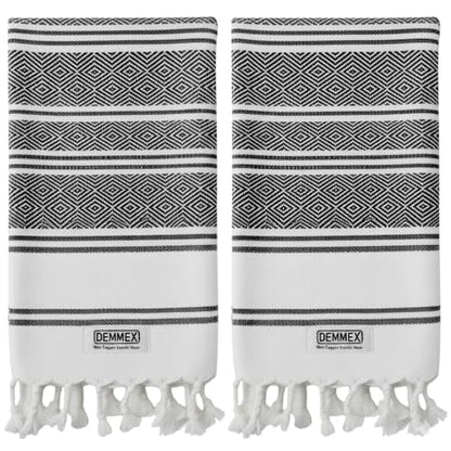 DEMMEX Organic Turkish Hand Towels for Bathroom – 100% Oeko-TEX Certified Turkish Cotton, Quick Dry, Lightweight Kitchen & Travel Towels, Diamond Weave, Large 18x36 Inches, Set of 2, Black - color: Black