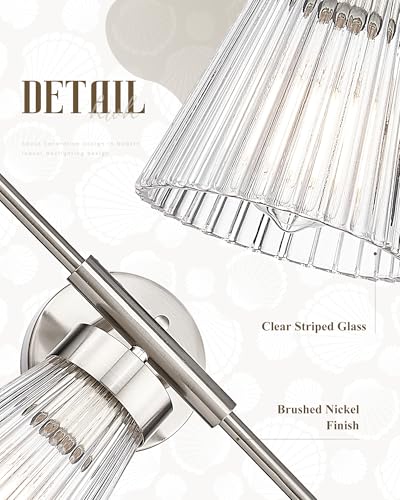 HWH INVESTMENT 3-Light Bathroom Vanity Light, Brushed Nickel, 5HZG97B-3W BN | 24.1-Inch Hardwired Wall Light with Clear Striped Glass; 3 E26 Bulbs, Max 60W Each; Bulbs Not Included - color: Brushed Nickel, size: 3-Light