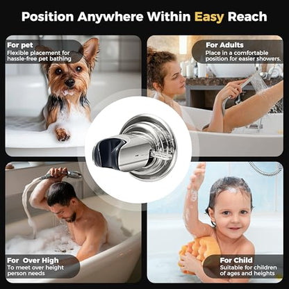 HOME&I Suction Cup Shower Head Holder for Handheld Shower–Includes 3M Adhesive Disc, No Drill, 3-Inch Vacuum Suction, Removable & Repositionable Vertical Wall Mount,Waterproof ABS,Universal 22mm Slot - color: Polished Chrome