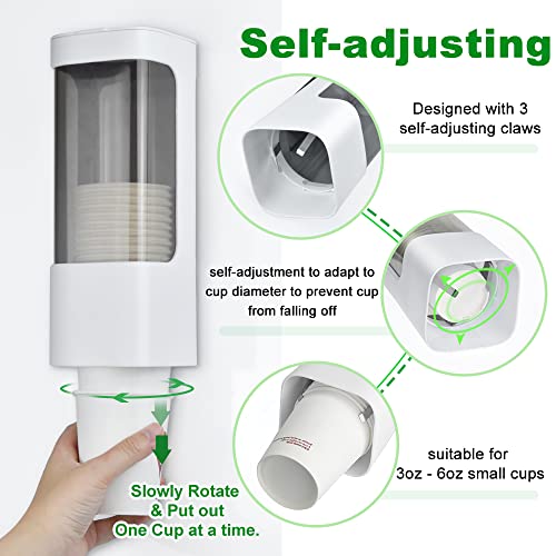 Cup Dispenser Wall Mounted Bathroom Cup Holder, 3oz-5oz Disposable Paper Cup Plastic Cup Dispenser, Water Cooler Dispenser Cup Holder with Paste Plate for Home Office Hospital Gym - color: White