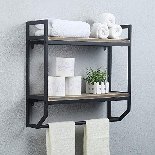 Towel Rack with Towel Bar,2-Tier 24" Bathroom Shelves Wall Mounted,Rustic Wall Shelf Over Toilet,Utility Storage Shelf Rack,Floating Shelves Towel Holder,Black - color: C
