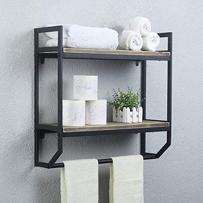 Towel Rack with Towel Bar,2-Tier 24" Bathroom Shelves Wall Mounted,Rustic Wall Shelf Over Toilet,Utility Storage Shelf Rack,Floating Shelves Towel Holder,Black - color: C