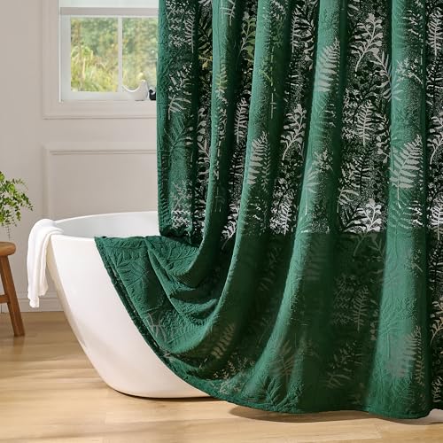 Dark Green Shower Curtain Lace Tropical Plant Textured Shower Curtain Sheer Farmhouse Fabric Shower Curtains for Bathroom 72 x 72 - color: Dark Green, size: 72"W x 72"L (Pack of 1)