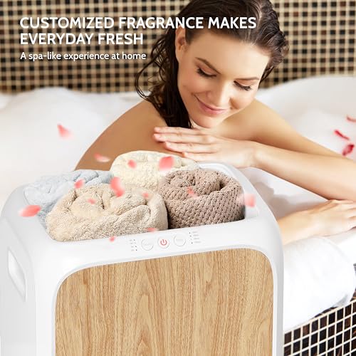 Keenray Towel Warmer Bucket, Luxury Rectangle Towel Warmer for Bathroom with Timer & Delay, Customized Fragrance, Child Lock, Fits 2 Large Towels, Blankets, Bathrobes, Ideal Gift for Him & Her(Wood) - color: White/Wood Color