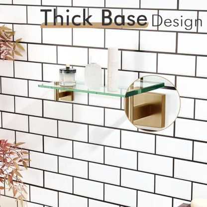 KOKOSIRI Wall Shelves Bathroom Hardware Glass Floating Shelf 16-Inch for Bedroom, Living Room, Kitchen, Hanging Rack Champagne Bronze B1105CPG-L16 - color: Champagne Bronze, size: 16-Inch