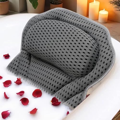 Bath Pillow Bathtub Pillow, 4D Bath Pillows for Tub Neck and Back Support, Luxury Spa Bath Tub Pillow Fit Hot Tub, Bathtub, Relaxing Bath Accessories Spa Gifts for Women Adults - color: Grey