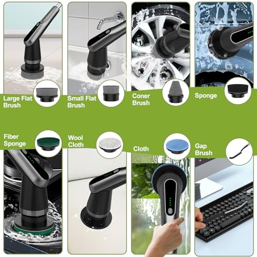 WKY-Electric Spin Scrubber - Upgraded 10-in-1 IPX7 Waterproof Shower Scrubber, Retractable Handle & 2-Speed for Toilet, Bathroom, Bathtub, Tile Floors - color: Black