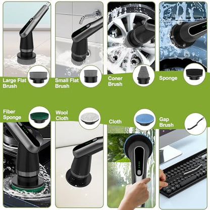 WKY-Electric Spin Scrubber - Upgraded 10-in-1 IPX7 Waterproof Shower Scrubber, Retractable Handle & 2-Speed for Toilet, Bathroom, Bathtub, Tile Floors - color: Black