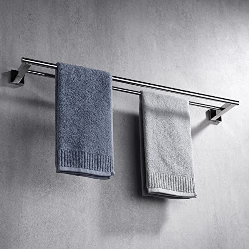 Miyili Bathroom Double Towel Bar 30-Inch Stainless Steel Bath Hand Towel Rack Wall Mount Polished Finish, A02C75B - color: Polished Steel, size: 30-Inch