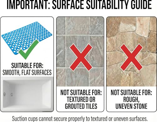 Nonslip Bath Tub Shower Mat with Suction Cups, Extra Soft TPE Bath Mat for Kids, Bathtub Bathroom Mats, Machine Washable, Smooth/Non-Textured Tubs Only, 35L x 16W Inch(Lake Blue) - color: Lake Blue, size: 35" x 16" (Rectangular)