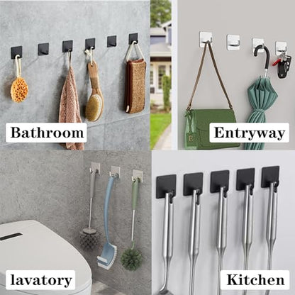 Bath Towel Hooks, 4 Pack Strong Self Adhesive Coat/Clothes Hooks, No Drilling Sticky Hooks, Heavy Duty 304 Stainless Steel Shower Wall Hook for Bathroom Kitchen Bedroom(Matte Black) - color: Matte Black-4