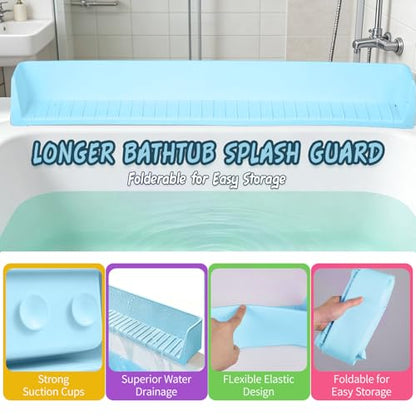 Kids Bathtub Splash Guard, Shelf & Toddler Bath Toy Tray -Blue | Bathtub Splash Guard PlayPad Shelf Area with Strong Suction Cups, Bathtub Ledge Guard, Fun Bath Time for Toddlers Baby - color: Blue