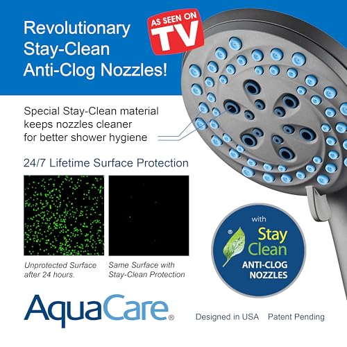 AquaCare New 8-mode High Pressure Handheld Shower Head w/ 2-way Power Wash | Stay Clean Nozzles, Dual Power Wash for Tub, Tile & Pets, Long 6 ft. Stainless Steel Hose, Wall & Overhead Brackets / Modern - color: Modern