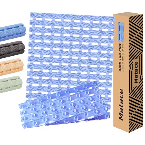 Bathtub Mat Non Slip - for Inside Bath Tub & Shower, Small 27x16 Inch, 180 Strong Suction Cups, Soft Textured Surface, Fast Drain & Quick Dry, Bathroom Safety Mat, Pastel Blue, Matace - color: Pastel Blue, size: 27" x 15.8" (Rectangular)