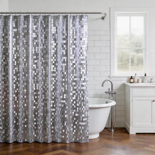 Shower Curtain Liner, Waterproof EVA 3D Shower Curtains with Duty Heavy Bottom Magnets and Rust Proof Grommets, Weighted Shower Liner for Shower Stall, Bathtubs - color: Small Square Block, size: 72"W x 72"L (Pack of 1)