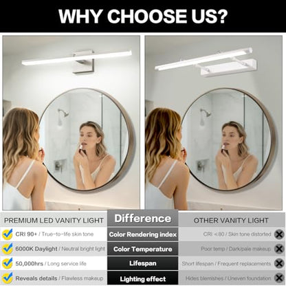 24 Inch Bathroom Light Fixtures Over Mirror Brushed Nickel Arm Design Wide LED Vanity Bar 5CCT 2900K 6000K 18W 1440lm - color: Brushed Nickel- 5CCT& Dimmable, size: 24-inch