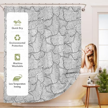 AmazerBath Black and White Shower Curtain, Bathroom Shower Curtain with 12 Shower Curtain Hooks, Rustic Fabric Black and White Shower Curtain Set, 72x72 Inches - color: B- Black and White Patterns+12 Metal Hooks, size: 72"W x 72"L (Pack of 1)