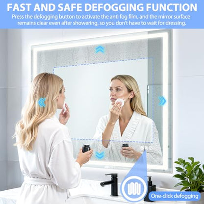 40" x 32" LED Bathroom Mirror with Anti-Fog & Touch Switch - Wall-Mounted Makeup Vanity Mirror, No Drilling Required, Smart Display (Square) - size: 39.4"L x 31.5"W