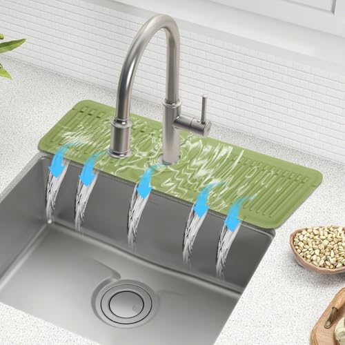 Kitchen Faucet Sink Splash Guard, Silicone Water Catcher Mat –17.52" x 5.51" Sink Draining Pad Behind Faucet, Rubber Drying Mat for Kitchen & Bathroom Countertop Protect (Green)