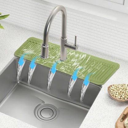 Kitchen Faucet Sink Splash Guard, Silicone Water Catcher Mat –17.52" x 5.51" Sink Draining Pad Behind Faucet, Rubber Drying Mat for Kitchen & Bathroom Countertop Protect (Green)