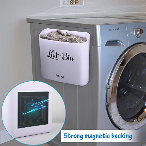 Picowe Magnetic Laundry Storage, Large Lint Holder Bin for Laundry Room, Space-Saving Trash Container Hanging on Dryer, Washer or Wall Mount (Gray White) - size: L Design - White