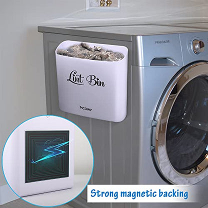 Picowe Magnetic Laundry Storage, Large Lint Holder Bin for Laundry Room, Space-Saving Trash Container Hanging on Dryer, Washer or Wall Mount (Gray White) - size: L Design - White