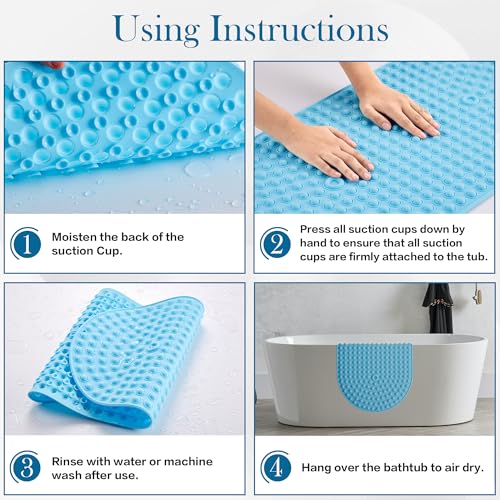 Blue Bath Mat for Tub Non Slip 27x15 - Cushioned Silicone Bubble Pop It Bathtub Mat for Soaking, Anti Skid Shower Mat with Suction Cups, Spa Relaxation, Ocean Color - color: 27x15"-blue