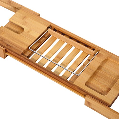 Bathtub Rack Bamboo Shelf Shower Tub Book Reading Tray Holder Stand Expandable