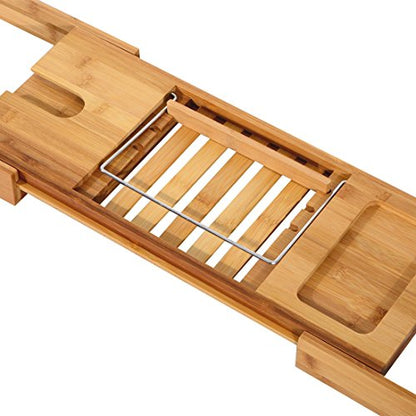 Bathtub Rack Bamboo Shelf Shower Tub Book Reading Tray Holder Stand Expandable