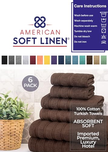 American Soft Linen 100% Carde Cotton 6 Piece Towel Set, 590 GSM Heavy Weight Soft Absorbent Turkish Towels for Bathroom, Dark Brown - color: Chocolate Brown