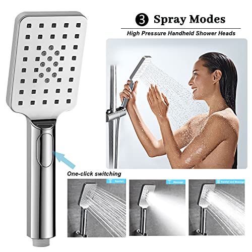 Rain shower heads with Handheld Spray Combo,8''High Pressure Rainfall Shower Head with 9'' Extension Arm,Square Shower head with 3 Setting Handheld Shower head and 78" Hose,Waterfall showerhead - color: Chrome, size: 8'' Showerhead Set