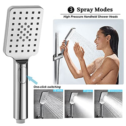 Rain shower heads with Handheld Spray Combo,8''High Pressure Rainfall Shower Head with 9'' Extension Arm,Square Shower head with 3 Setting Handheld Shower head and 78" Hose,Waterfall showerhead - color: Chrome, size: 8'' Showerhead Set