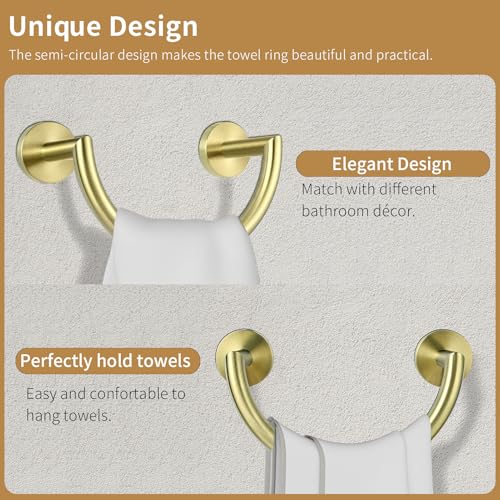 HouseAid Stainless Steel Towel Ring for Bathroom, Hand Towel Holder, Modern Semi-Circular Hand Towel Rack, Wall Mounted, Brushed Gold - color: Brushed Gold