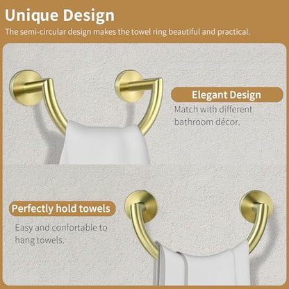 HouseAid Stainless Steel Towel Ring for Bathroom, Hand Towel Holder, Modern Semi-Circular Hand Towel Rack, Wall Mounted, Brushed Gold - color: Brushed Gold