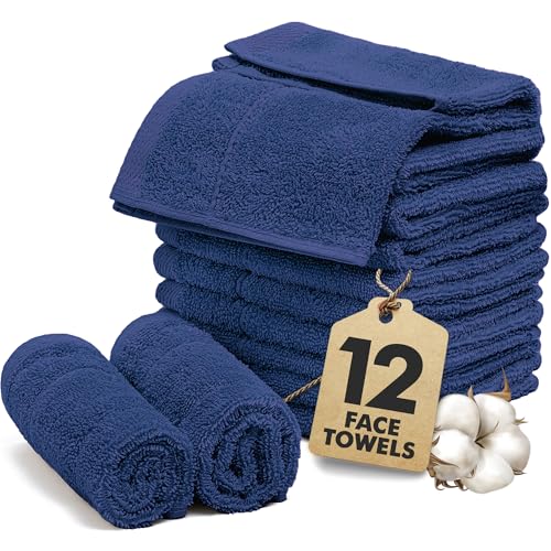 Face Towels Pack of 12 – 100% Cotton Wash Cloths (12x12 inch) – 550 GSM Soft, Quick Dry & Highly Absorbent Ring Spun Cotton Towels for Bathroom, Spa, Gym, Kitchen and for Daily Use - (Royal Blue) - color: Royal Blue, size: Face Towels