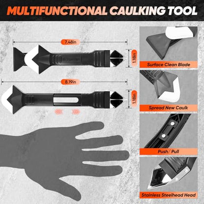 Saker Silicone Caulking Tool 3-in-1 Grout Removal Tool Classic Black | Sealant Finishing Scraper with Stainless Steelhead, Seam Repair Kit for Bathroom, Kitchen, Floor, Window and Sink Joints - style: Classic Black