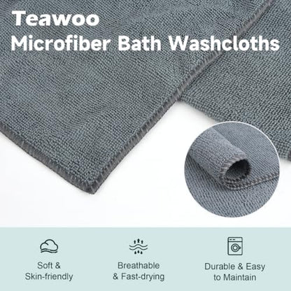 TEAWOO Grey Washcloths 15 Pack, Highly Absorbent & Quick Drying | Face Towels, Soft Bath Towels, Multi-Purpose Microfiber Wash Cloths for Bathroom, Hotel, Spa, Gym and Kitchen, 12x12 inches - size: 15Pack Grey